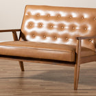 Baxton Studio Sorrento Mid-Century Modern Tan Faux Leather Upholstered and Walnut Brown Finished Wood Loveseat