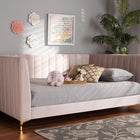 Baxton Studio Oksana Modern Contemporary Glam and Luxe Light Pink Velvet Fabric Upholstered and Gold Finished Queen Size Daybed