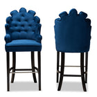 Baxton Studio Chloe Modern and Contemporary Navy Blue Velvet Upholstered and Dark Brown Finished Wood 2-Piece Bar Stool Set