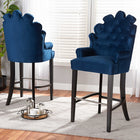 Baxton Studio Chloe Modern and Contemporary Navy Blue Velvet Upholstered and Dark Brown Finished Wood 2-Piece Bar Stool Set
