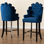 Baxton Studio Chloe Modern and Contemporary Navy Blue Velvet Upholstered and Dark Brown Finished Wood 2-Piece Bar Stool Set
