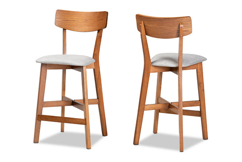 Baxton Studio Cameron Modern and Contemporary Transitional Grey Fabric Upholstered and Walnut Brown Finished Wood 2-Piece Counter Stool Set