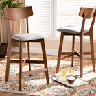Baxton Studio Cameron Modern and Contemporary Transitional Grey Fabric Upholstered and Walnut Brown Finished Wood 2-Piece Counter Stool Set