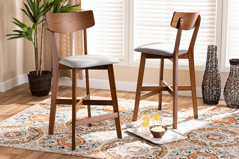 Baxton Studio Cameron Modern and Contemporary Transitional Grey Fabric Upholstered and Walnut Brown Finished Wood 2-Piece Counter Stool Set