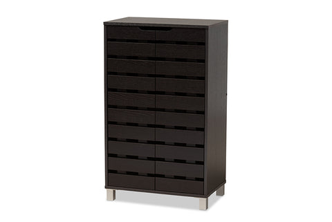 Baxton Studio Ernest Modern and Contemporary Dark Brown Finished Wood 2-Door Shoe Storage Cabinet