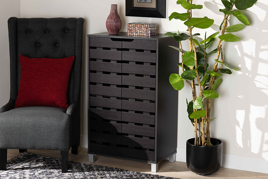 Baxton Studio Ernest Modern and Contemporary Dark Brown Finished Wood 2-Door Shoe Storage Cabinet