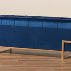Baxton Studio Parker Glam and Luxe Navy Blue Velvet Upholstered and Gold Metal Finished Storage Ottoman