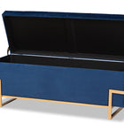 Baxton Studio Parker Glam and Luxe Navy Blue Velvet Upholstered and Gold Metal Finished Storage Ottoman