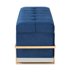 Baxton Studio Parker Glam and Luxe Navy Blue Velvet Upholstered and Gold Metal Finished Storage Ottoman