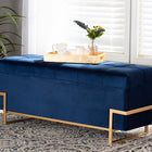 Baxton Studio Parker Glam and Luxe Navy Blue Velvet Upholstered and Gold Metal Finished Storage Ottoman 