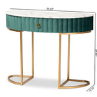Baxton Studio Beale Luxe and Glam Green Velvet Upholstered and Brushed Gold Finished 1-Drawer Console Table with Faux Marble Tabletop