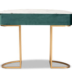 Baxton Studio Beale Luxe and Glam Green Velvet Upholstered and Brushed Gold Finished 1-Drawer Console Table with Faux Marble Tabletop