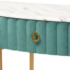Baxton Studio Beale Luxe and Glam Green Velvet Upholstered and Brushed Gold Finished 1-Drawer Console Table with Faux Marble Tabletop