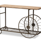 Baxton Studio Terence Vintage Rustic Industrial Natural Finished Wood and Black Finished Metal Wheeled Console Table