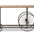 Baxton Studio Terence Vintage Rustic Industrial Natural Finished Wood and Black Finished Metal Wheeled Console Table