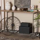 Baxton Studio Terence Vintage Rustic Industrial Natural Finished Wood and Black Finished Metal Wheeled Console Table