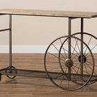 Baxton Studio Terence Vintage Rustic Industrial Natural Finished Wood and Black Finished Metal Wheeled Console Table