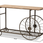 Baxton Studio Terence Vintage Rustic Industrial Natural Finished Wood and Black Finished Metal Wheeled Console Table