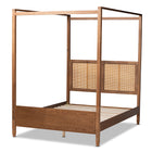 Baxton Studio Malia Modern and Contemporary Walnut Brown Finished Wood and Synthetic Rattan King Size Canopy Bed