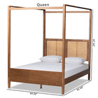 Baxton Studio Malia Modern and Contemporary Walnut Brown Finished Wood and Synthetic Rattan Queen Size Canopy Bed