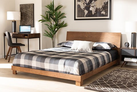 Baxton Studio Haines Modern and Contemporary Walnut Brown Finished Wood King Size Platform Bed