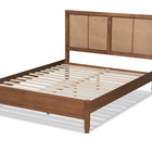 Baxton Studio Redmond Mid-Century Modern Walnut Brown Finished Wood and Synthetic Rattan Queen Size Platform Bed