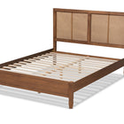 Baxton Studio Redmond Mid-Century Modern Walnut Brown Finished Wood and Synthetic Rattan King Size Platform Bed