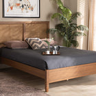 Baxton Studio Redmond Mid-Century Modern Walnut Brown Finished Wood and Synthetic Rattan King Size Platform Bed