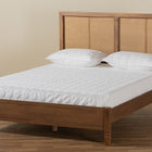 Baxton Studio Redmond Mid-Century Modern Walnut Brown Finished Wood and Synthetic Rattan Full Size Platform Bed