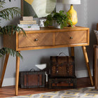 Baxton Studio Mae Mid-Century Modern Natural Brown Finished Wood 2-Drawer Console Table