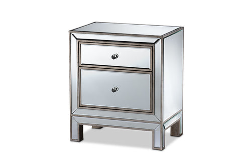 Baxton Studio Fadri Contemporary Glam and Luxe Mirrored 2-Drawer End Table