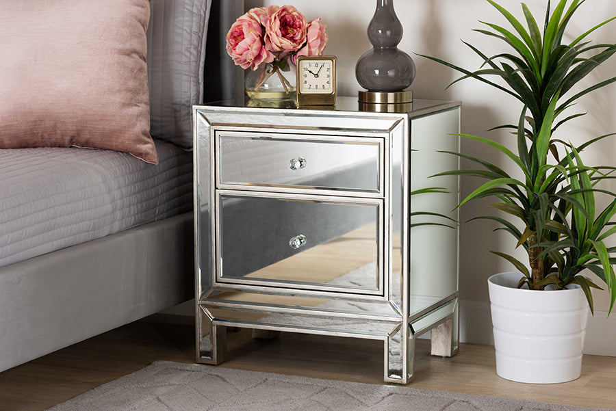 Baxton Studio Fadri Contemporary Glam and Luxe Mirrored 2-Drawer End Table