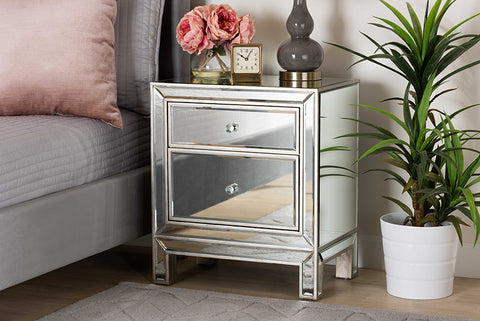 Baxton Studio Fadri Contemporary Glam and Luxe Mirrored 2-Drawer End Table