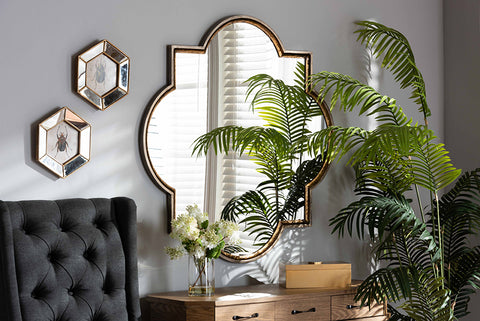 Baxton Studio Tiana Vintage Antique Bronze and Gold Finished Metal Quatrefoil Accent Wall Mirror