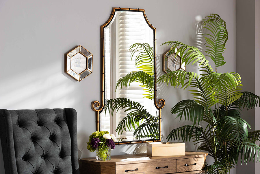 Baxton Studio Layan Glamourous Hollywood Regency Style Gold Finished Metal Bamboo Inspired Accent Wall Mirror