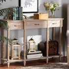 Baxton Studio Hallan Classic and Traditional French Provincial Rustic Whitewashed Oak Brown Finished Wood 3-Drawer Console Table