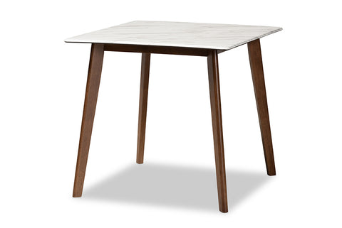Baxton Studio Kaylee Mid-Century Modern Transitional Walnut Brown Finished Wood Dining Table with Faux Marble Tabletop