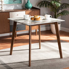 Baxton Studio Kaylee Mid-Century Modern Transitional Walnut Brown Finished Wood Dining Table with Faux Marble Tabletop