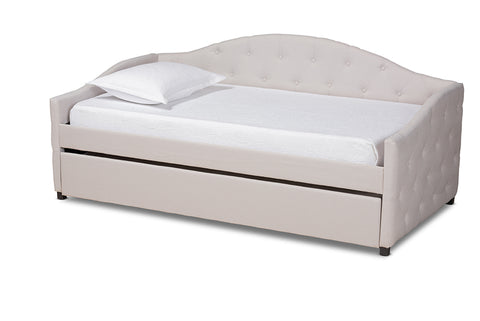 Baxton Studio Becker Modern and Contemporary Transitional Beige Fabric Upholstered Twin Size Daybed with Trundle