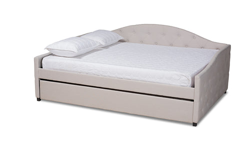 Baxton Studio Becker Modern and Contemporary Transitional Beige Fabric Upholstered Full Size Daybed with Trundle