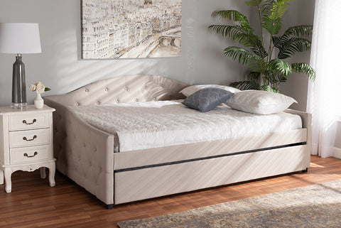 Baxton Studio Becker Modern and Contemporary Transitional Beige Fabric Upholstered Full Size Daybed with Trundle