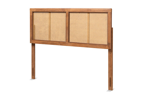 Baxton Studio Gilbert Mid-Century Modern Ash Walnut Finished Wood and Synthetic Rattan King Size Headboard 