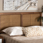 Baxton Studio Gilbert Mid-Century Modern Ash Walnut Finished Wood and Synthetic Rattan Queen Size Headboard 