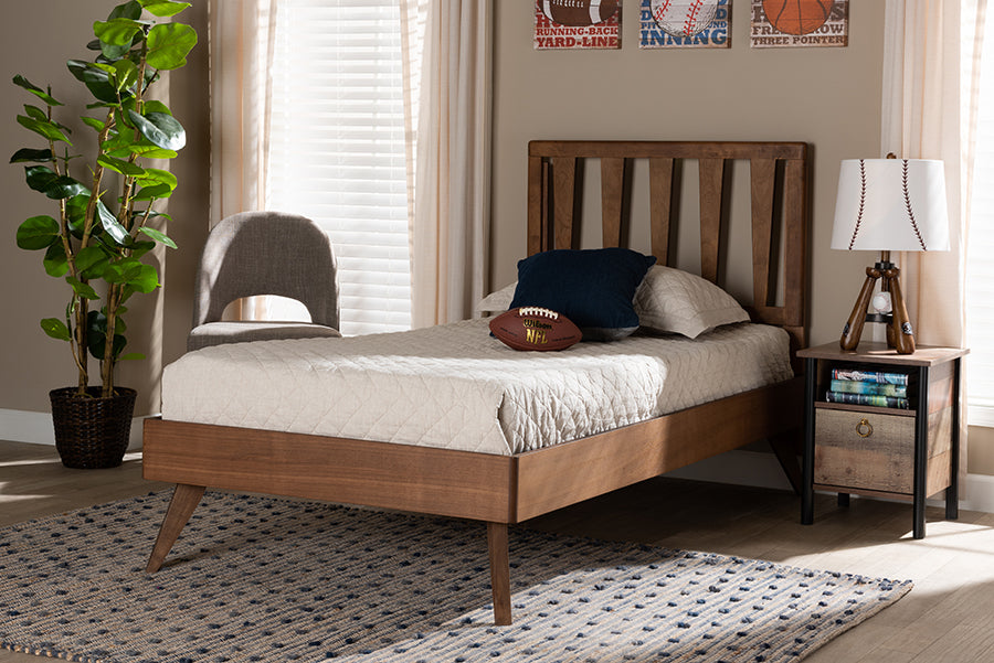 Baxton Studio Michi Modern and Contemporary Ash Walnut Finished Wood Twin Size Bed