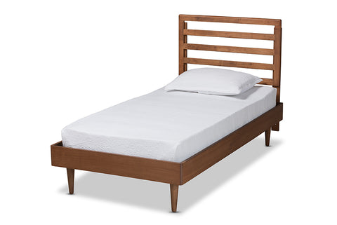 Baxton Studio Ryo Mid-Century Modern Transitional Walnut Brown Finished Wood Twin Size Platform Bed