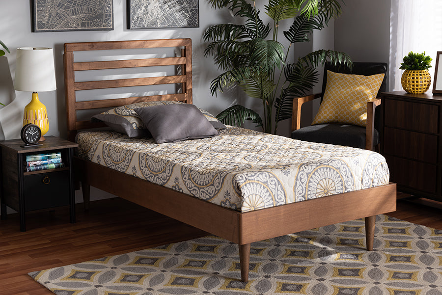 Baxton Studio Ryo Mid-Century Modern Transitional Walnut Brown Finished Wood Twin Size Platform Bed
