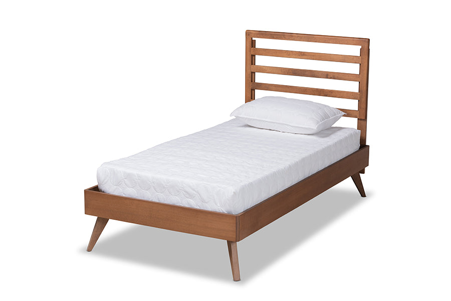 Baxton Studio Shiro Mid-Century Modern Ash Walnut Finished Wood Twin Size Platform Bed