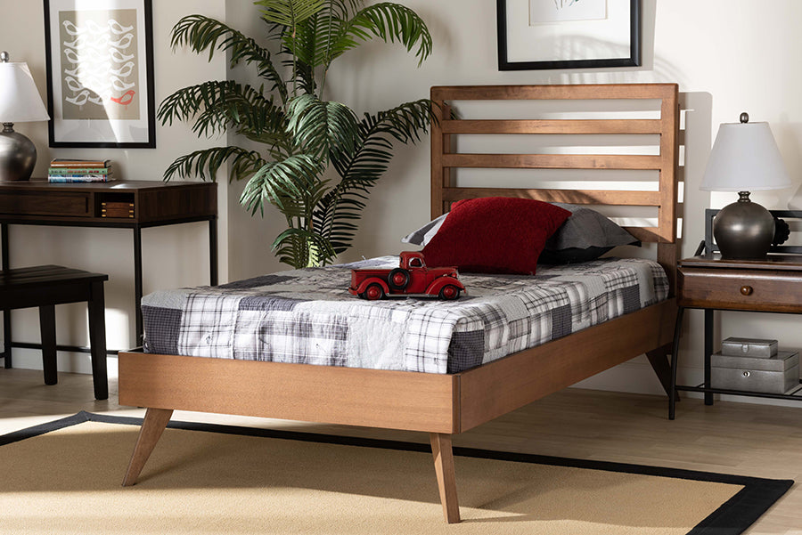 Baxton Studio Shiro Mid-Century Modern Ash Walnut Finished Wood Twin Size Platform Bed