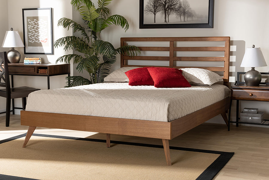 Baxton Studio Shiro Mid-Century Modern Ash Walnut Finished Wood Queen Size Platform Bed