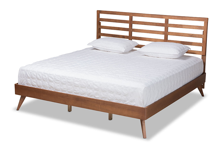 Baxton Studio Shiro Mid-Century Modern Ash Walnut Finished Wood King Size Platform Bed